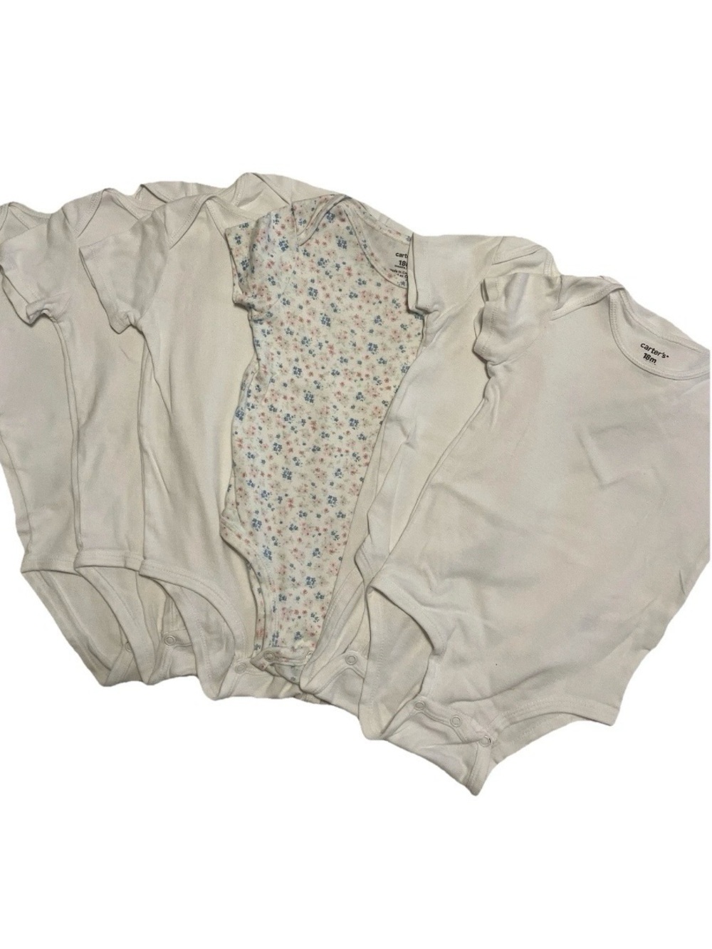 Lot of 6 Carter’s Baby Girl Short Sleeve Bodysuits White Floral Size 18M